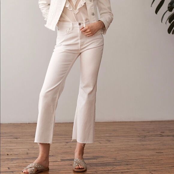 Rebecca Taylor La Vie Ines Kick Boot Raw Hem Hi-Rise Crop Jeans - Picture 1 of 11